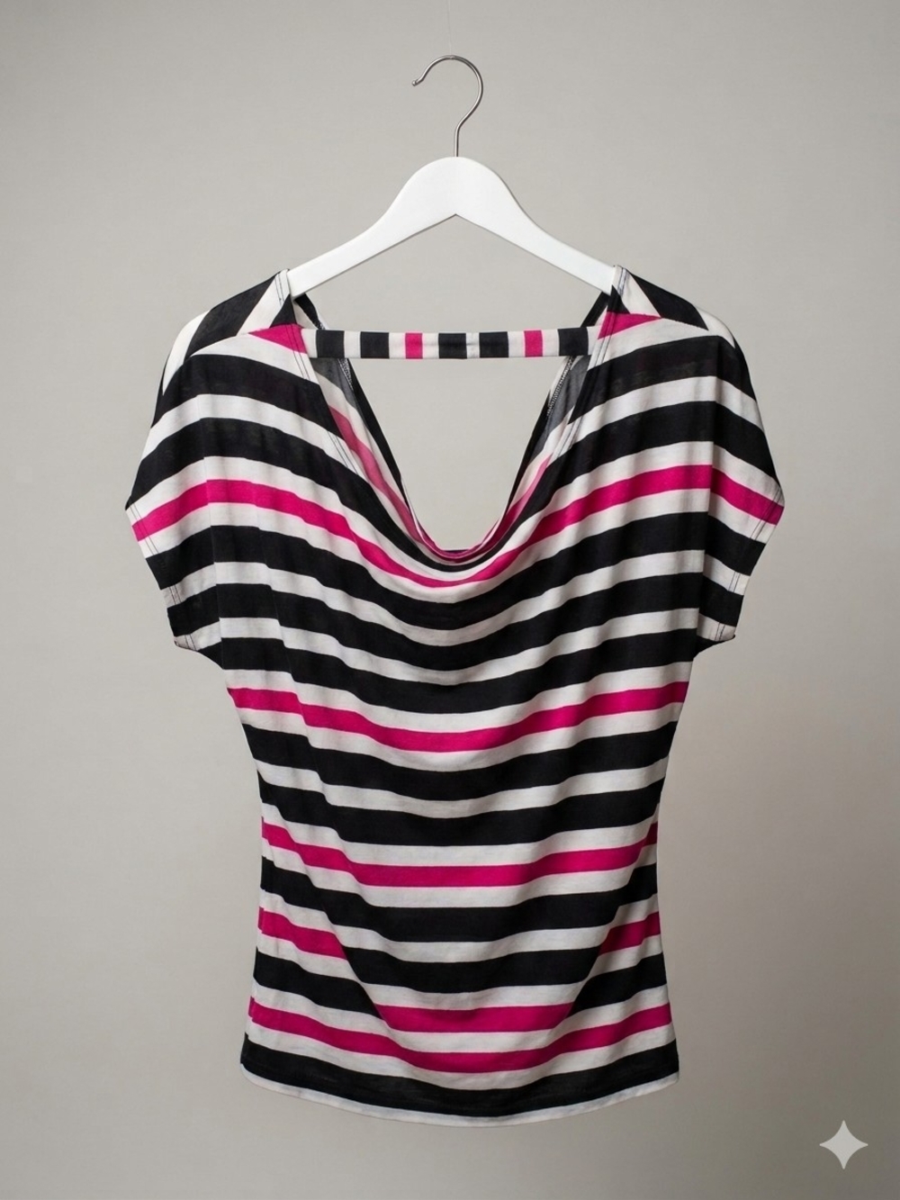 Ing Striped Cowl Neck Top — Black, White & Pink Woman's Size L